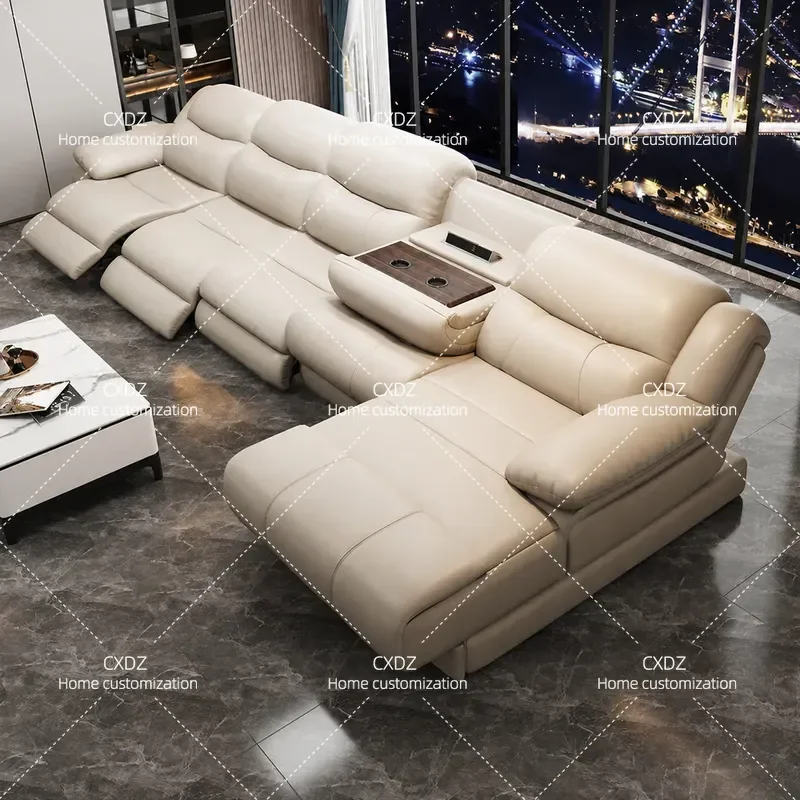 Electric Recliner Sofa Leather Zero Wall Smart Adjustable Retractable Living Room Furniture Functional Couch