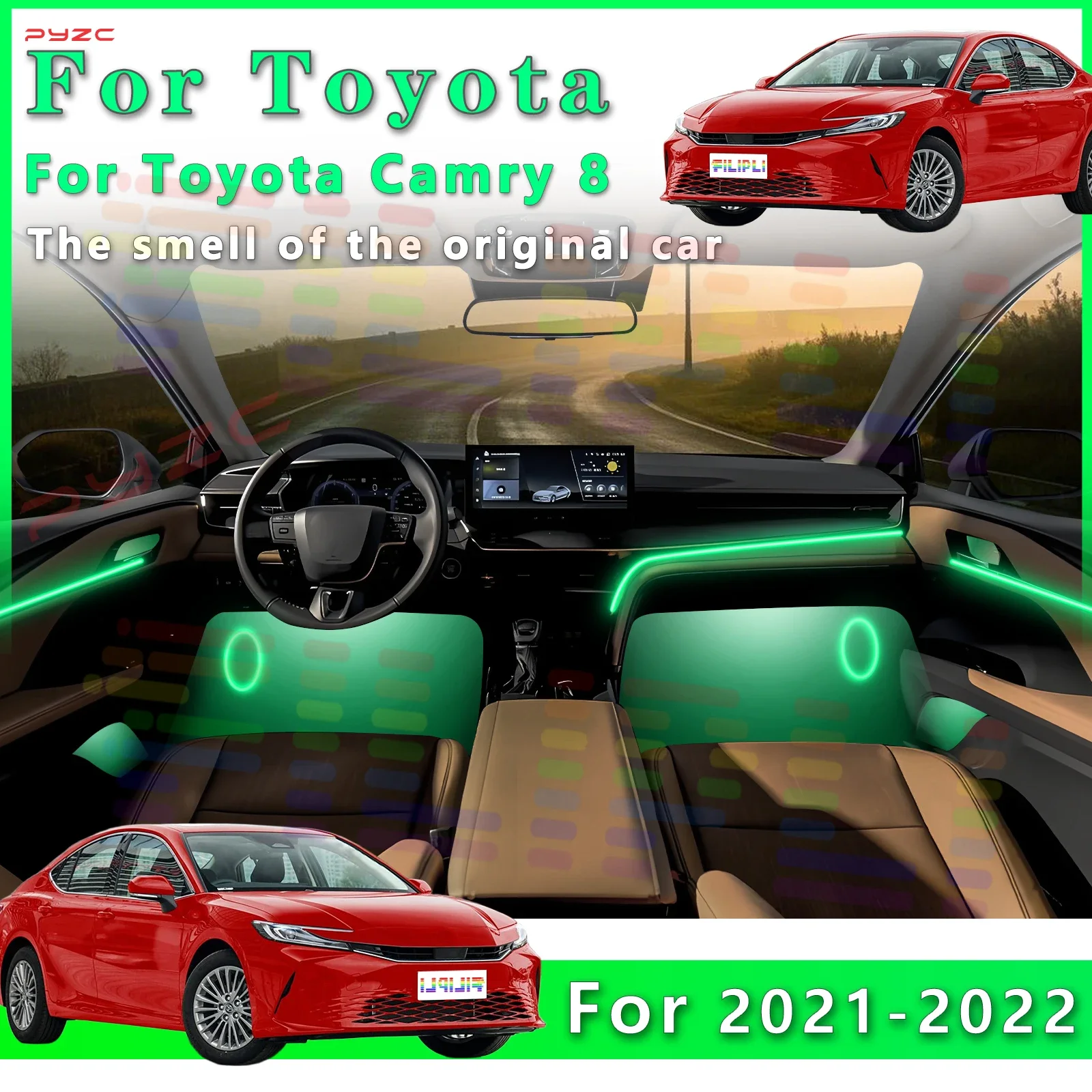 

Для Toyota Camry 8, светодиодная лента для внутреннего автомобиля с 64 цветами и разнообразными потоками освещения для инновации дизайна интерьера
