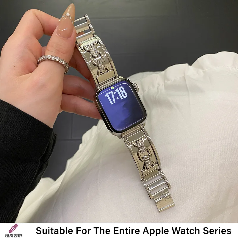 سوار فولاذي غير قابل للصدأ لساعة أبل الترا 2 1 سلسلة 10 9 8 7 6 SE حزام معدني لسوار سلسلة تصميم حلقة مزدوجة iWatch #1