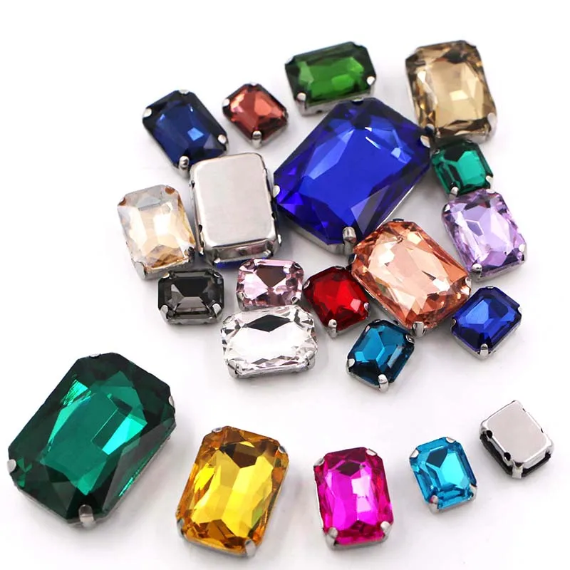 20Pcs/Bag Rectangle octagon Shape Mix Size Glass Crystal Pointback Claw Setting/Cup Rhinestones For Clothing/Wedding Decorations