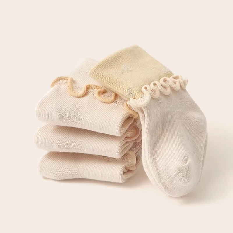 4Pairs Newborn Infants Frilly Socks Soft Girls Cotton Sock For Kids Flower Pattern Children's Sock High Quality Baby Socken