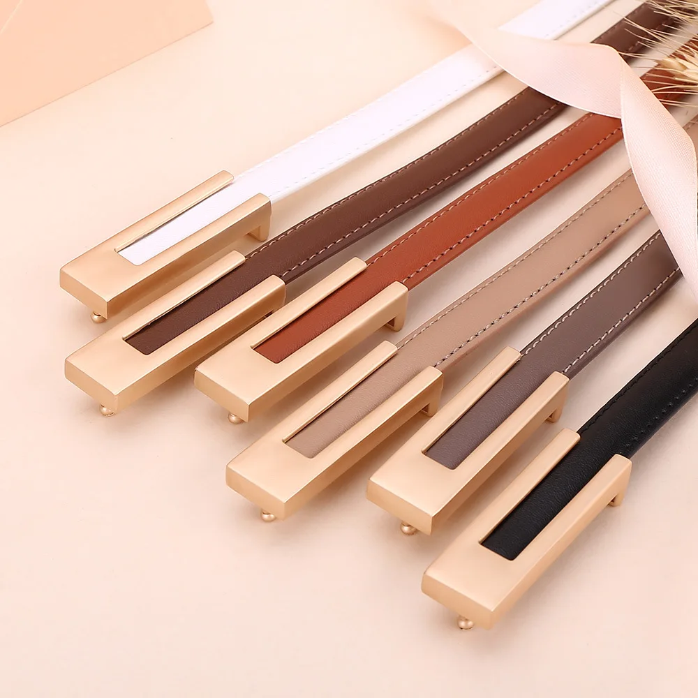 Ladies Fashion Cowhide Leather Belt; Thin Waist Belt; Versatile Decoration; Slimming Dress; Suit Accessory; Belt for Women