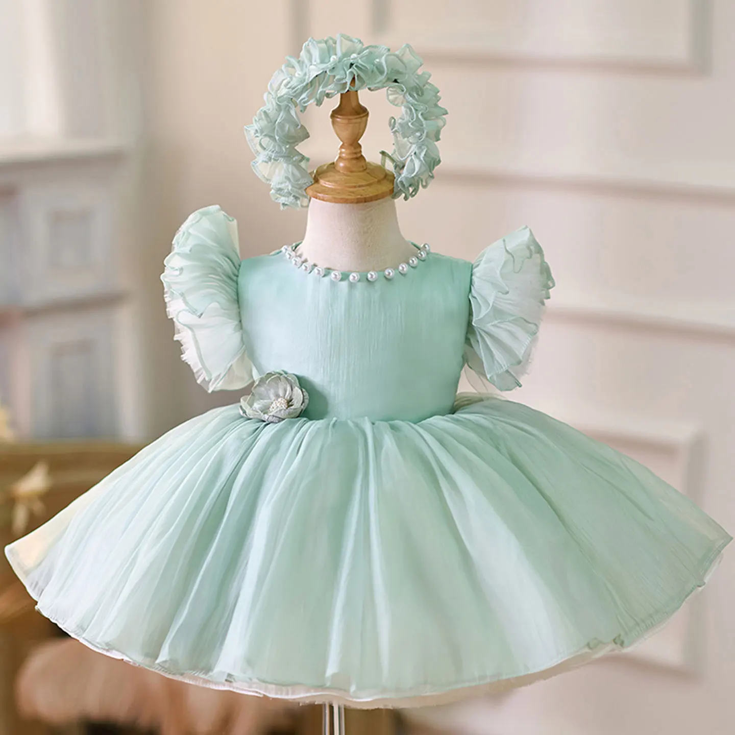 حالمة نذر J035 الساحرة الأزهار طفلة فستان قصير الأكمام للأطفال عطلة حفلة الاحتفال الربيع الصيف ثوب الكرة الصغيرة #4