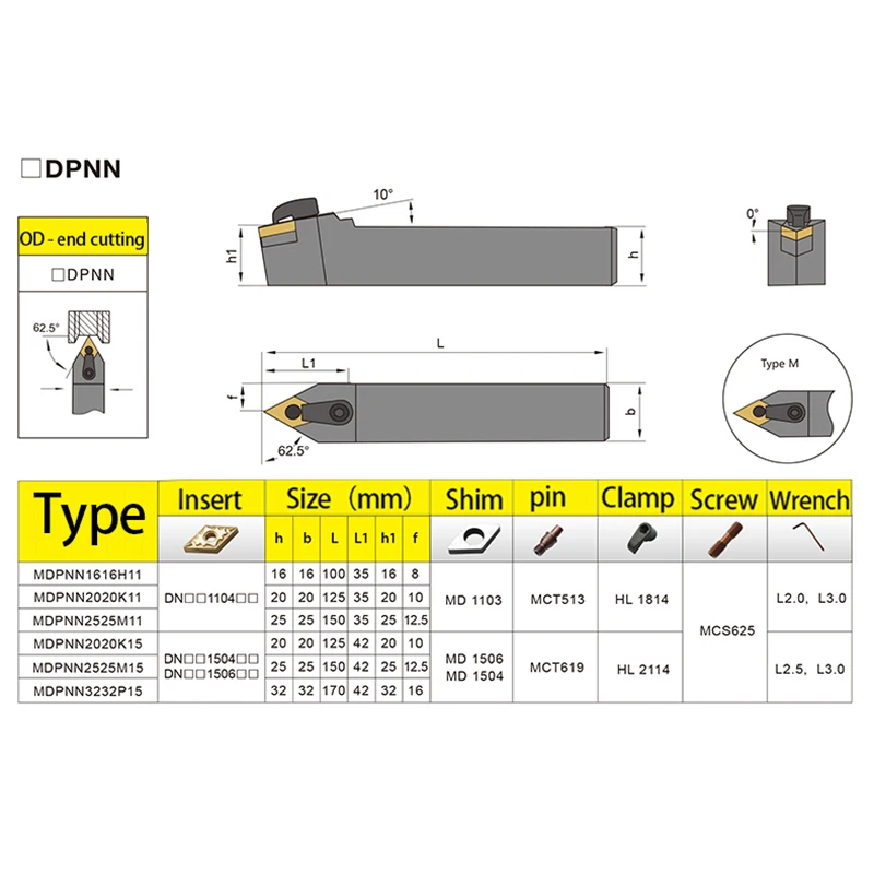 KaKarot External Turning Tool MDPNN2525M11 MDPNN2020K11 MDPNN1616H11 Carbide Inserts DNMG MDPNN Lathe Tool Cutting Tools 1 Set