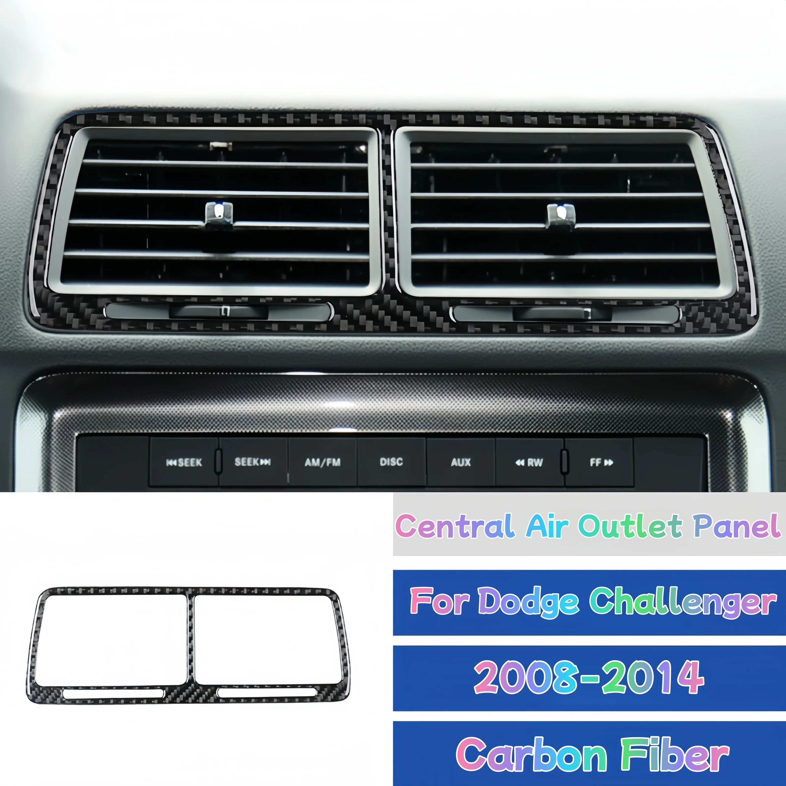 

For Dodge Challenger 2008-2014 Carbon Fiber Interior Car Central Control Air Outlet Frame Cover Trim Sticker Auto Accessoires