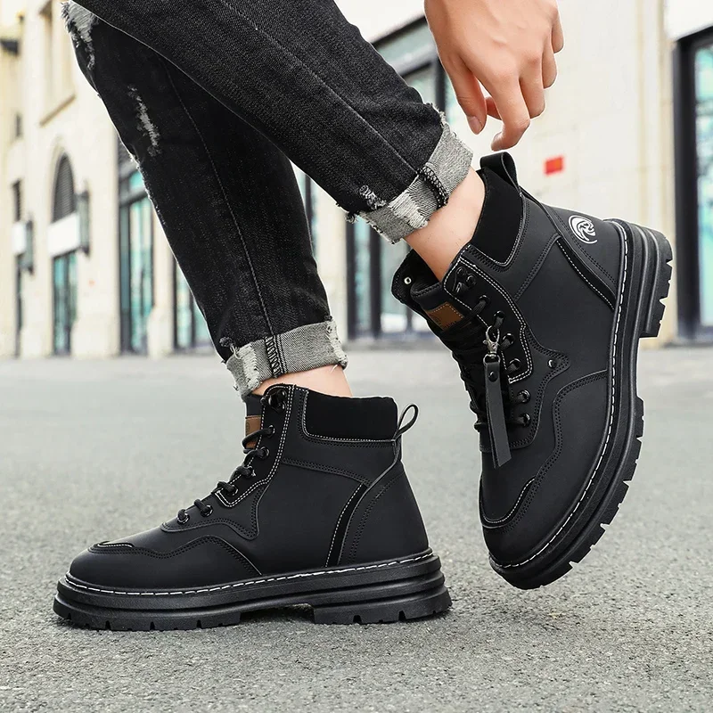 Nowe męskie buty z wysokim stanem Okrągłe buty motocyklowe Casual Work Fashion Outdoor Antypoślizgowe Modne Wszechstronne Biznesowe Skórzane Buty