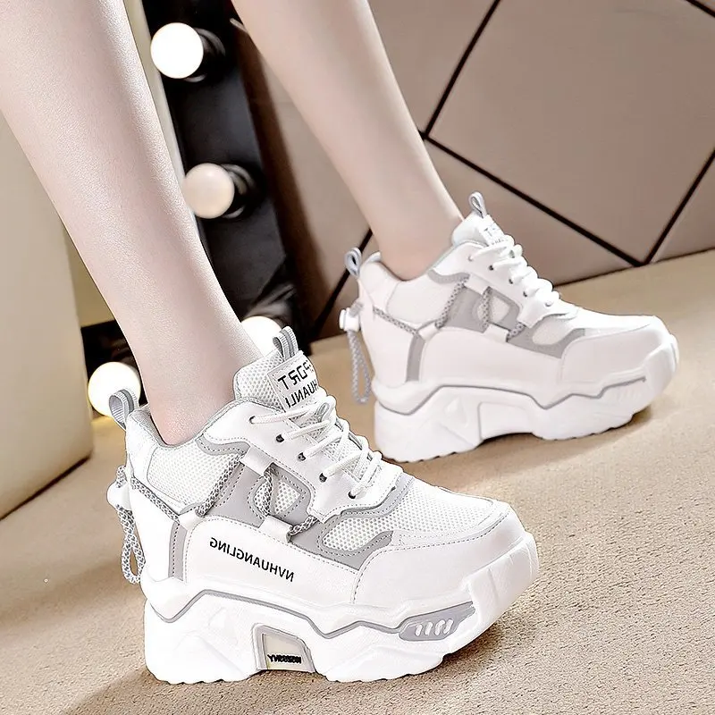 Trendy Interior Height Increasing Vulcanized Women's Shoes 2024 Autumn Style Simple Casual Sports High Heels Women's Dad Shoes image 4