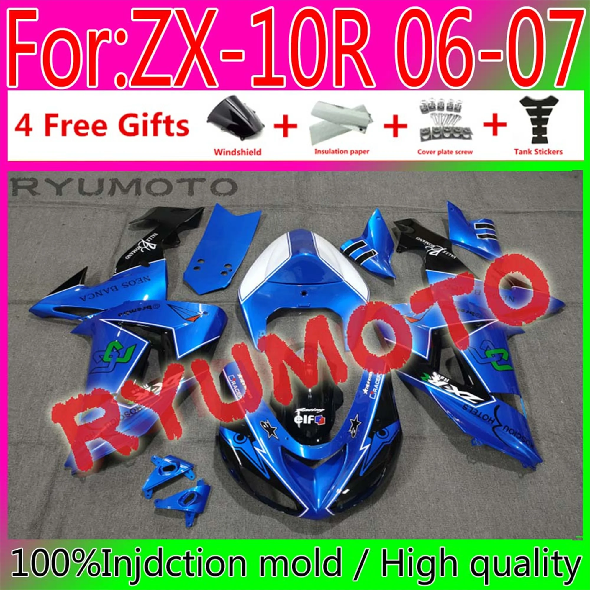 

NEW Motorcycle ABS Injection mold 100％ bodywork fairings for KAWASAKI ZX10R 06 07 ZX-10R ZX10 2006 2007 fairing blue