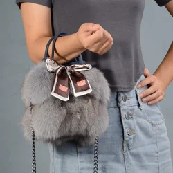 New Fashion Ladies Fox Hair Bucket Bag High-end Leather Large Capacity Shoulder Bag Elegant Dinner Tote Fur Bag 2023