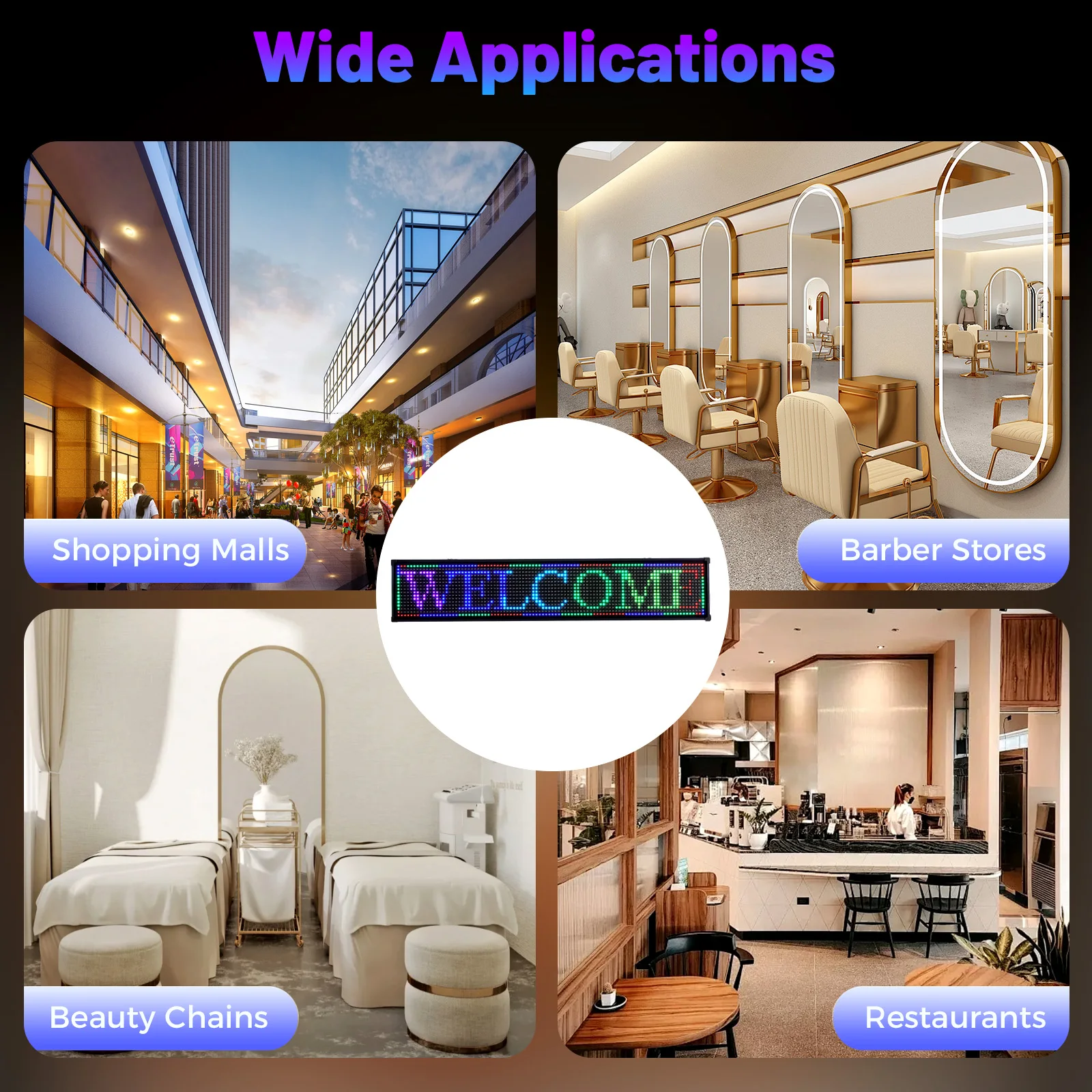 Светодиодная вывеска 40 X 8 дюймов, семицветная светодиодная прокрутка, цифровая доска дисплея на ПК, Wi-Fi и USB с технологией SMD для рекламы