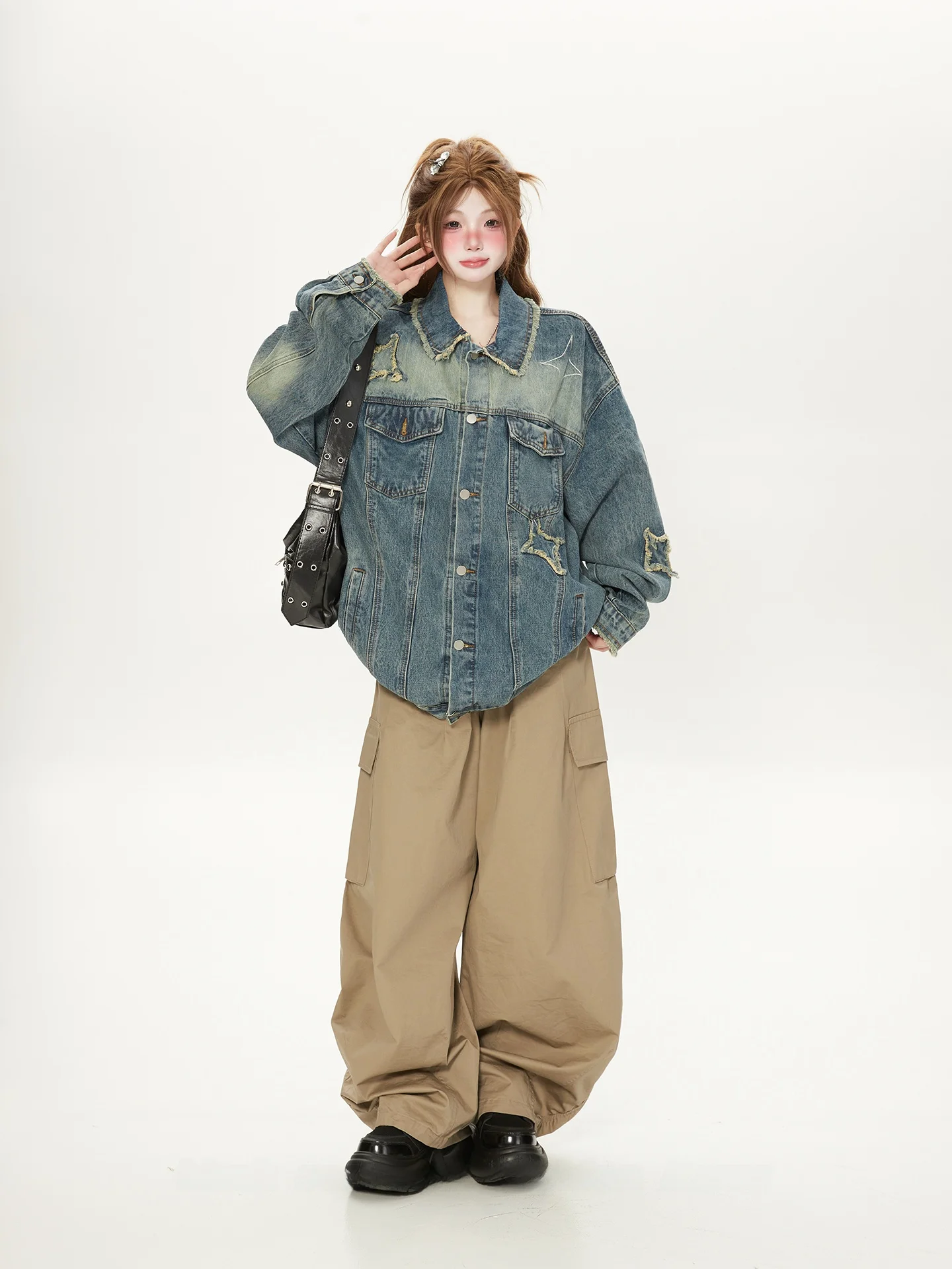 Retro American Washed Loose Women's Denim Jacket Spring Autumn Frayed Hem Neutral Couple's Jacket Trendy Brand Casual Style