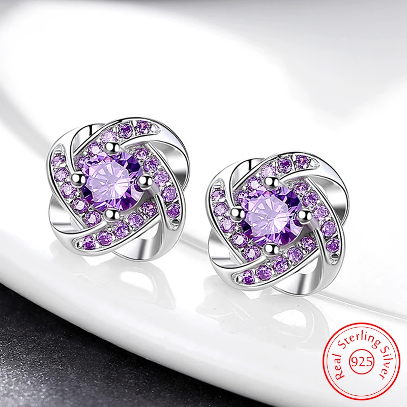 Real 925 Sterling Silver Jewelry Fashion Cross Circle High-qaulity Crystal Zircon Stud Earrings For Women New XY0243