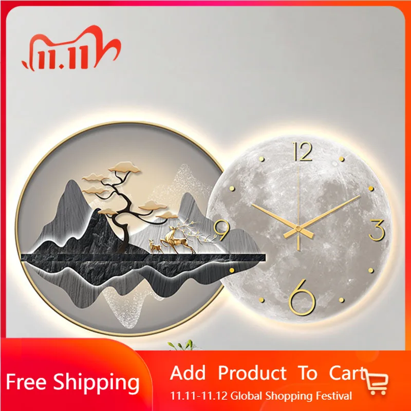 

Luxury Living Room Art Mural Clock Wall Big Size Modern Metal Art Aesthetic Wall Clock Silent Luminous Reloj Home Decoration