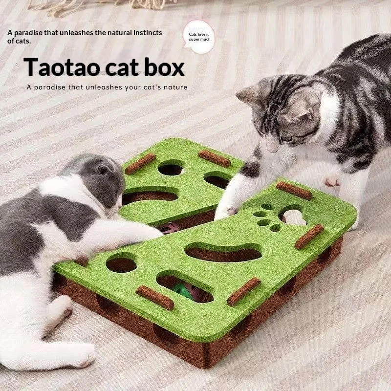 Cat Puzzle Toy Box, Indoor Interactive Cat Hide and Seek Box Puzzle Toy, Scratch Resistant, Wear-resistant and Shavings Free