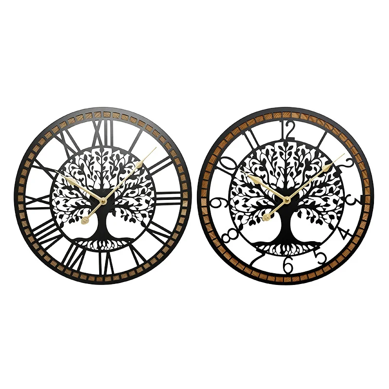 16 Inch Life Tree Iron Wall Clock Coffee Shop Dining Room Quartz Clock Home Decoration Living Room Silent Metal 40cm Wall Watch