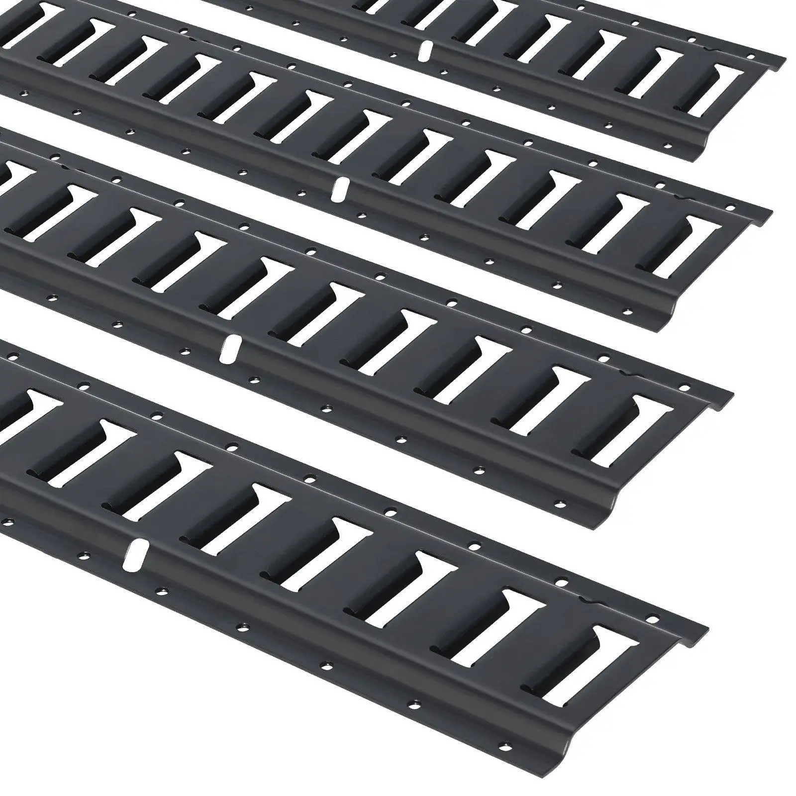 

E-Track Tie Down Rail Set 4 Pcs 2 Foot Steel 2000lb Load Capacity with 12 Slots for Easy Cargo Securing in Van Trailer Workshop