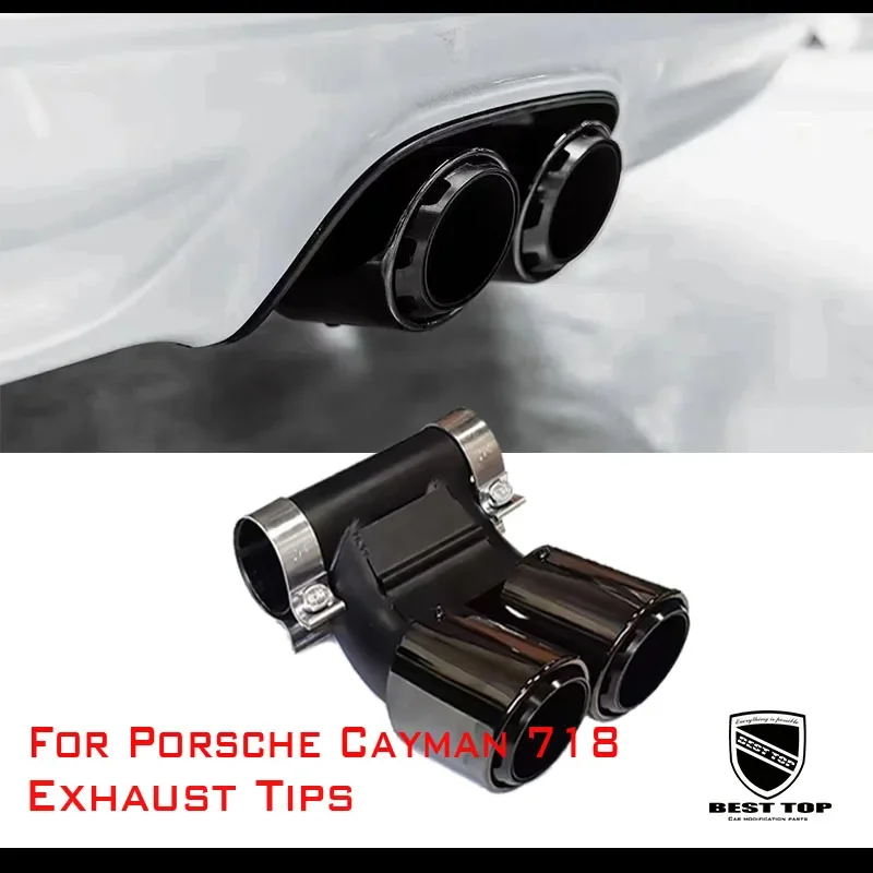 

Tips Sport Exhaust Pipe Black Glossy Tailpipe Carbon Fiber For Porsche 718 Cayman Boxster Car Accessories