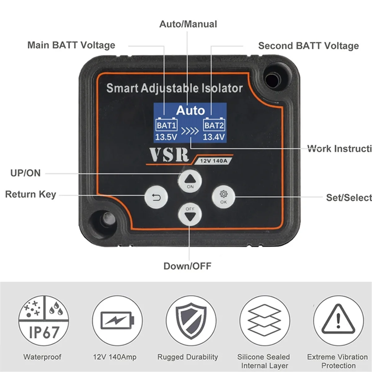 Aislador de batería Dual de voltaje de coche inteligente, Kit de VSR para batería de litio y plomo-ácido, accesorios de coche, 3 metros, 12V, 140A