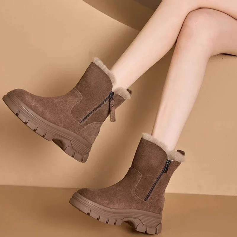 Women Snow Boots 2024 Autumn/Winter New Solid Color Plush Snow Boots Zipper Thick Bottom Anti Slip Warm Cold Proof Cotton Shoes image 5