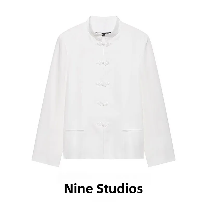 NINE ZAR Women's Long Sleeve Knot Button Suit Jacket Short Skirt Style Nine Points Standard Fit Polyester Fiber Summer Outerwear