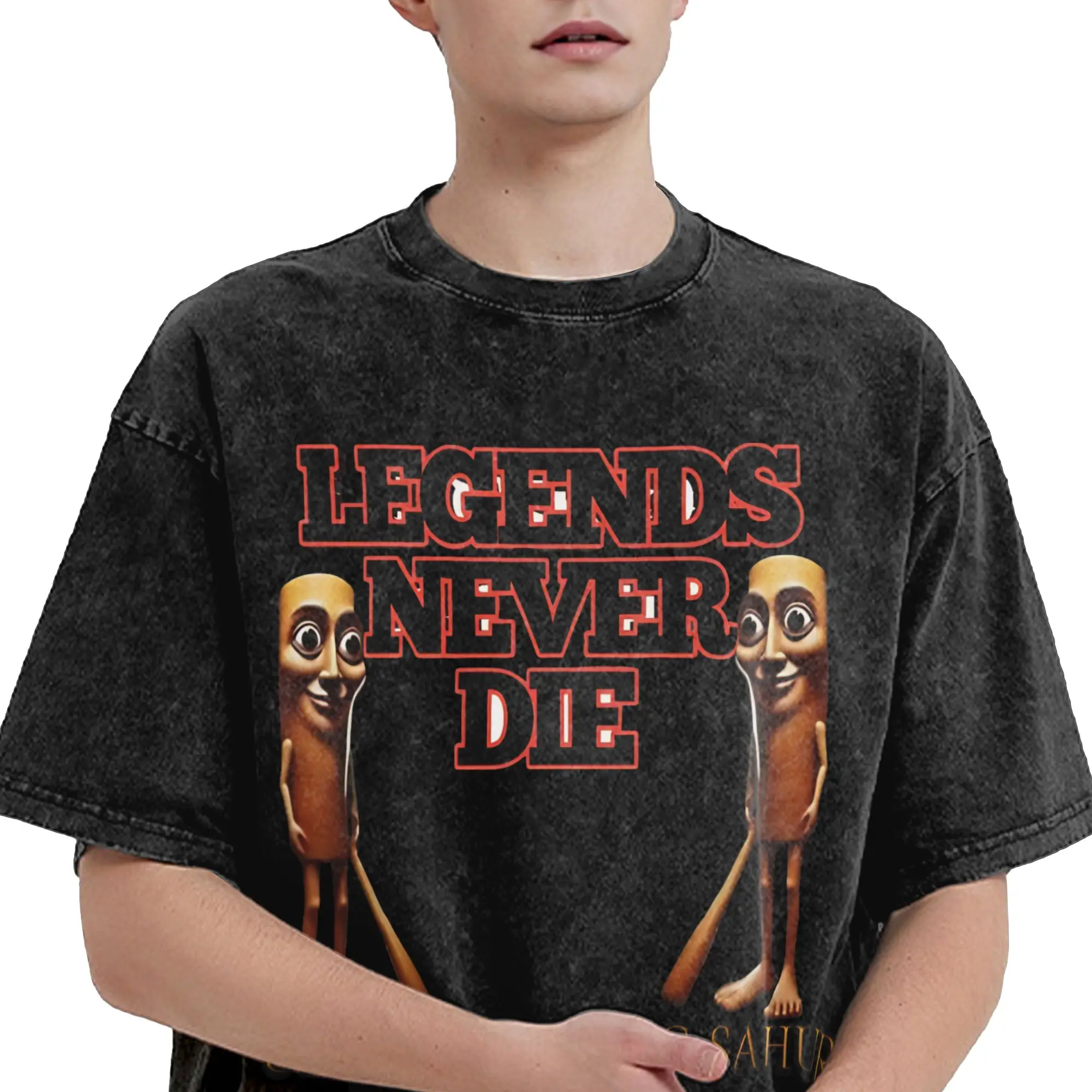 Printed Tung tung tung tung sahur.LEGENDS NEVER DIE  Washed Shirts Merch Oversize T-Shirt  for Men Women Tee