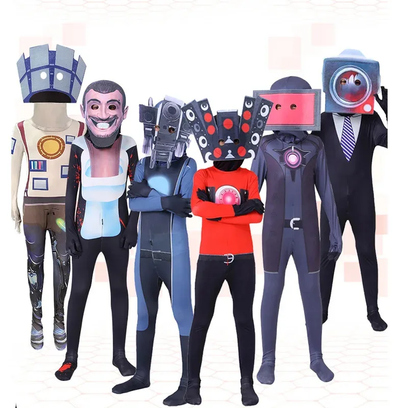 2025 yiyi Costume Camera Tv Speaker Man Bodysuit Jumpsuit Mask for Women Men Skibidi Toilet Cosplay f