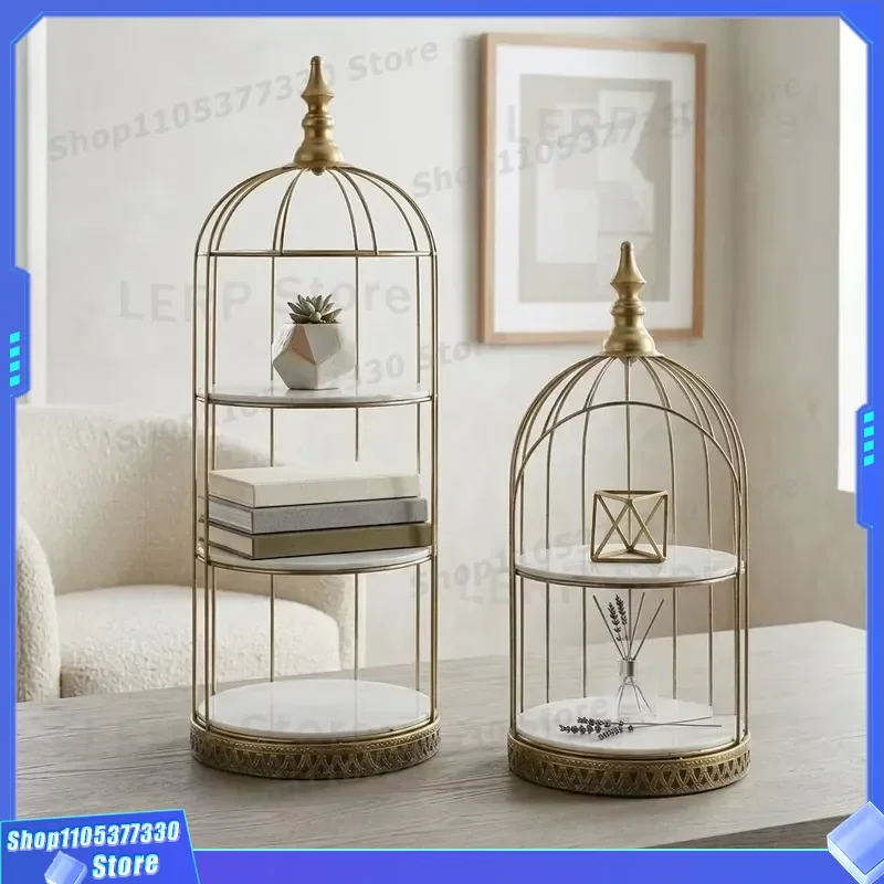 Luxury Gold Three Tier Birdcage Stand Modern Metal Dessert Tray for Wedding Party Boutique Home Decoration Display Rack New