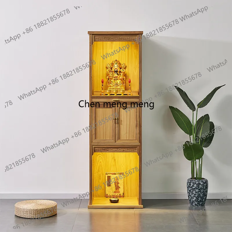 old elm two-layer buddha niche with door, modern for home guanyin god of wealth standing cabinet altar cabinet