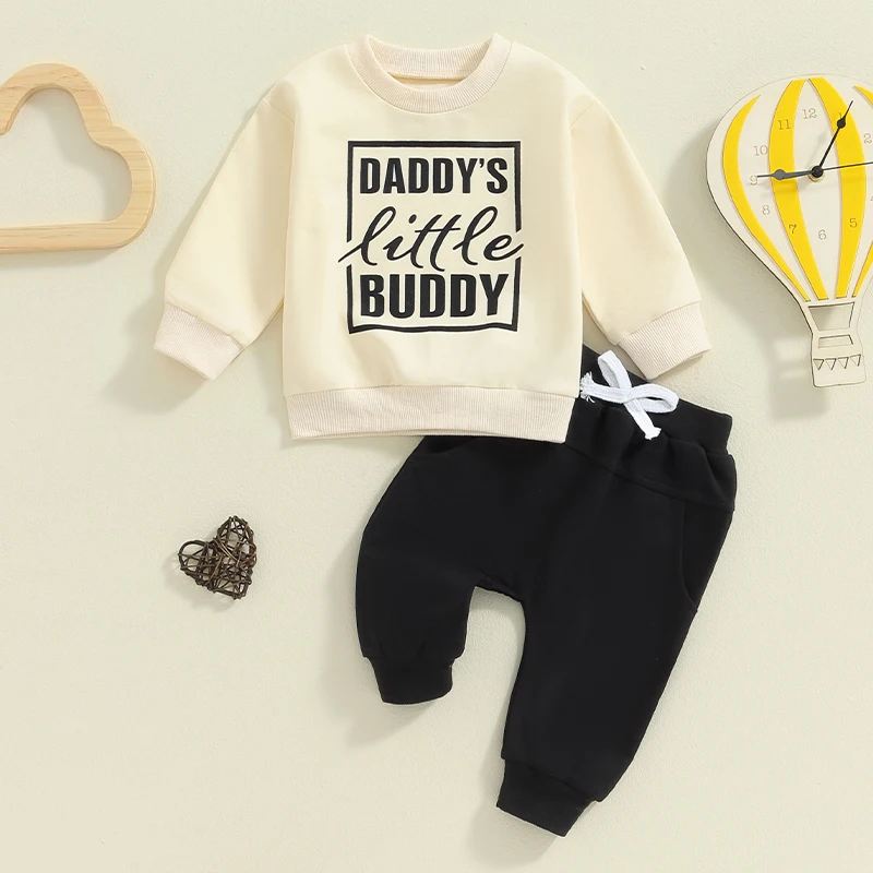 Toddler Baby Boy Fall Winter Clothes Mamas Little Boy Outfit Letter Long Sleeve Sweatshirts and Jogger Pants Set