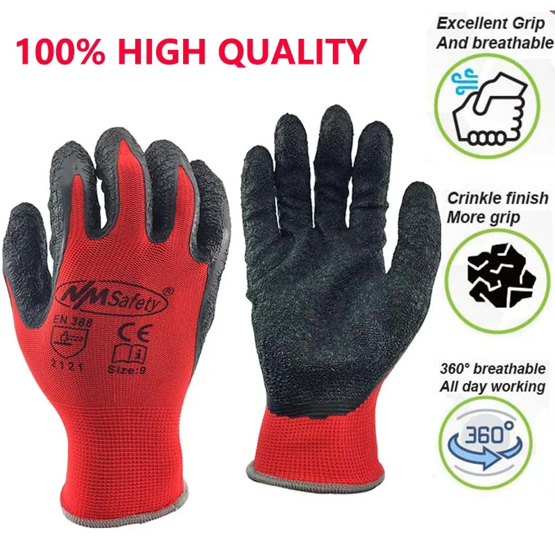 12Pcs/6Pairs High Quality Latex Rubber Coated Cotton Palm Protective Safety Working Gloves Men or Woman