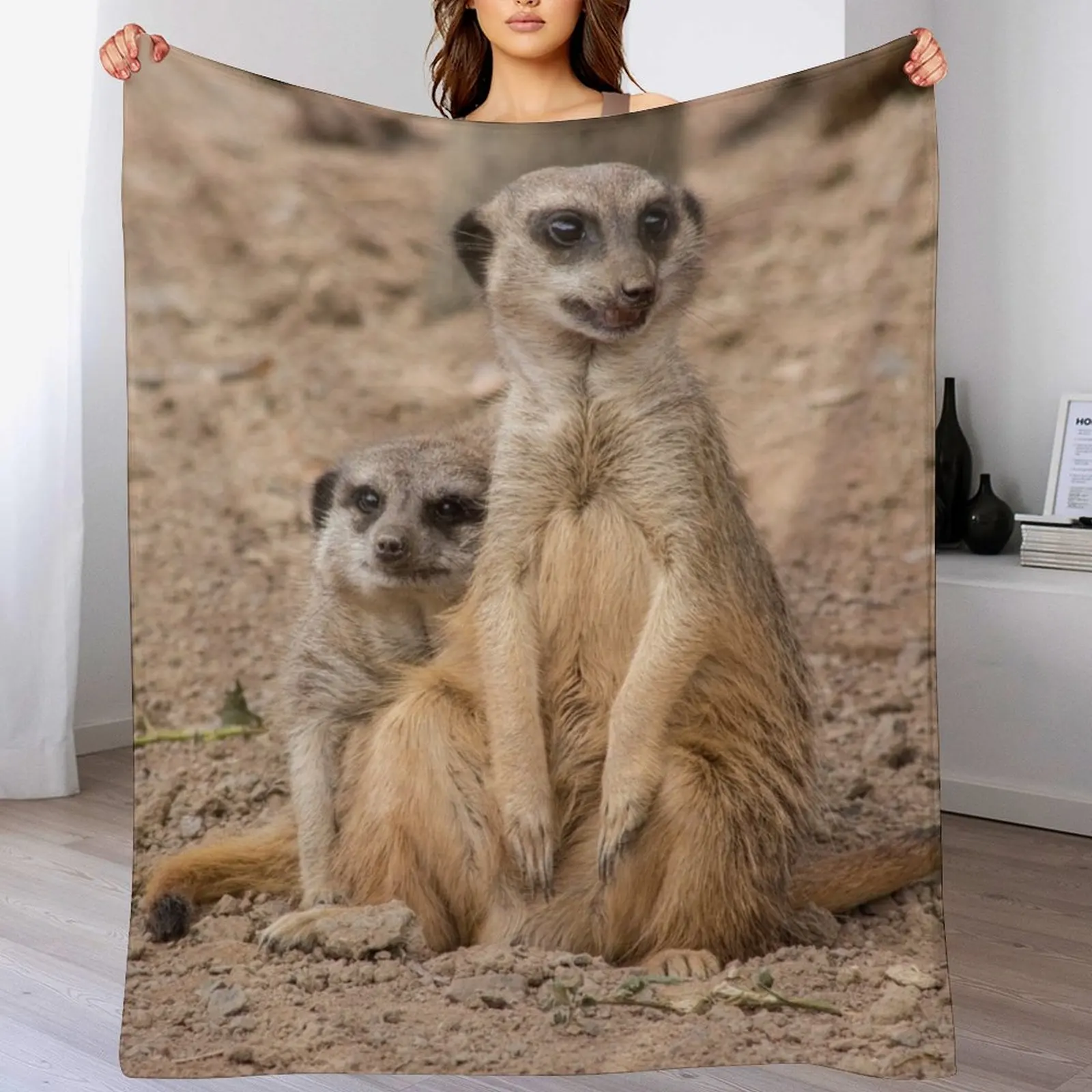 

African animals Male and Female Meerkats Throw Blanket Warm Accent Blanket for Living Room Decoration