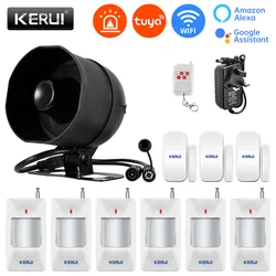 KERUI 120db Tuya Smart WiFi Loudly Speaker Alarm System Burglar Siren Home Security with Door Window Sensor Motion for House