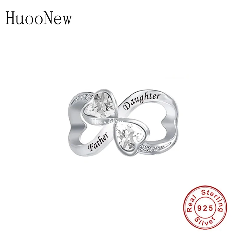 Fit Original Charm Bracelet 925 Sterling Silver Father Daughter Double Heart Infinity Symbol Bead For Making Women Berloque 2024