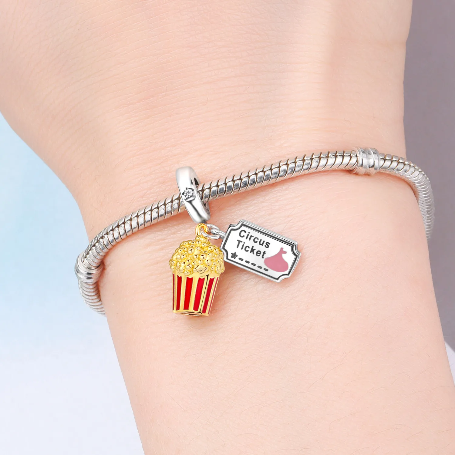 Orstarry S925 Sterling Silver Charm French Fries and Popcorn Pendant For Original Bracelet DIY Jewelry Making Women Gift﻿﻿﻿