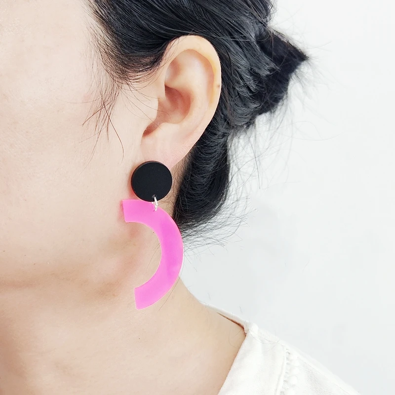 KUGUYS Candy Acrylic Earrings for Women Summer Beach Jewelry Cute Pink Blue Green Yellow Semicircle Accessories