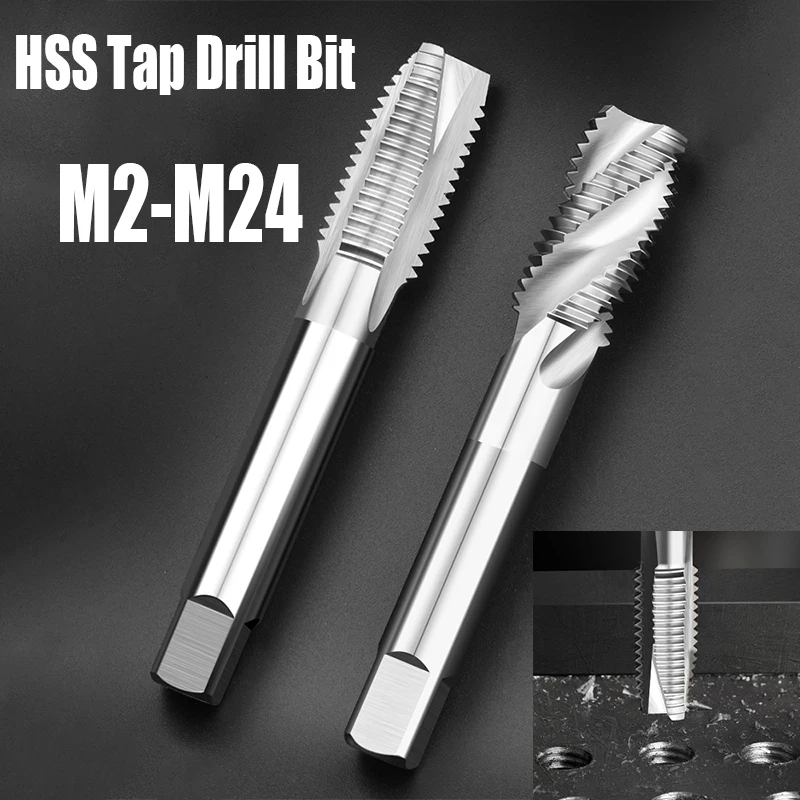 1PC M2-M24 HSS Tap Drill Bit Square Shank Machine/Hand Compound Tap Straight/Thread Slot High Quality Metric Tap Drill Bit