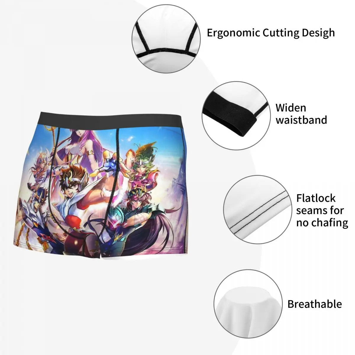 Nights Of The Zodiac Man\'s Boxer Briefs Saint Seiya Adventure Anime Breathable Funny Underpants High Quality Print Shorts Gifts