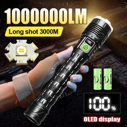 1000000LM High Power Led flashlights 1000W Most Powerful Outdoor Flashlight XHP50 Rechargeable Torch Zoom 3000M Hunting Camping