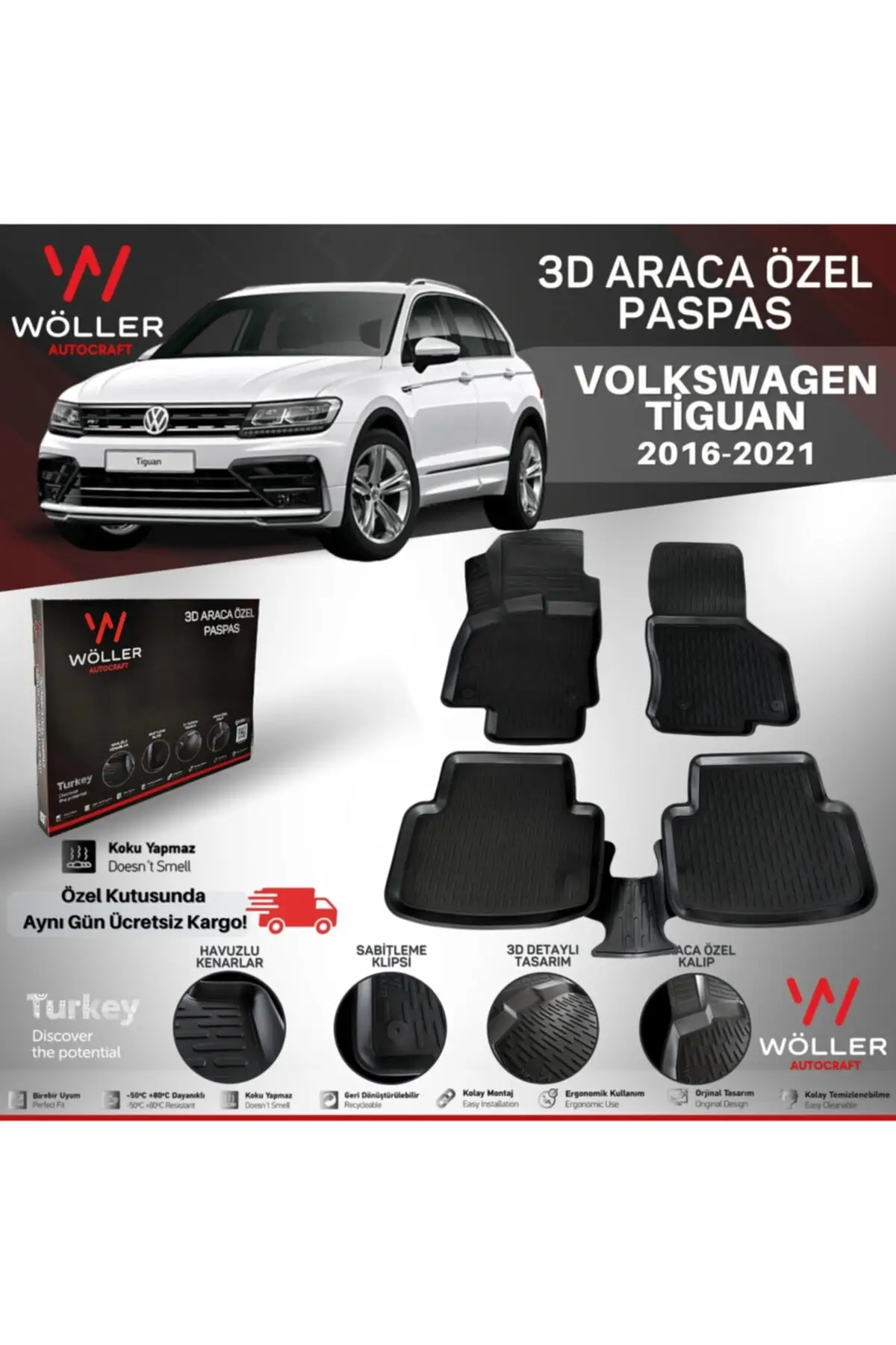 Auto Interior Accessories Vw Tiguan Mop 2016 Model Post 3D Pool Flexible Soft Rubber Eco-Friendly