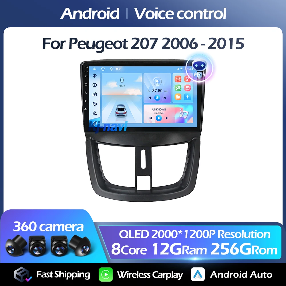 

Car Radio Android 14 For Peugeot 207 2006 - 2015 Multimedia Player FM Carplay Auto 4G GPS 5GWIFI Voice Control DSP RDS