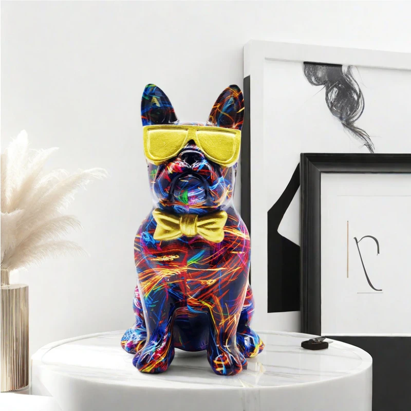 سطح المكتب تماثيل صغيرة على شكل حيوانات الكتابة على الجدران الفرنسية البلدغ التماثيل الراتنج اليدوية المنحوتات لمكتب غرفة المعيشة المنزلي ديكور صديق هدية