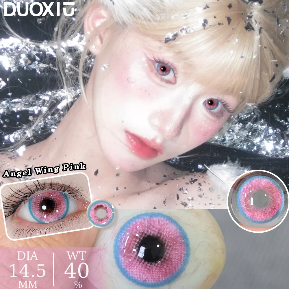 DUOXIU 1 Paar Heißer Verkauf Myopie Farbe Kontaktlinsen Schüler Mode Rosa Blau Cosplay Linsen Augen Weiche Hübsche Kontaktlinsen jährlich