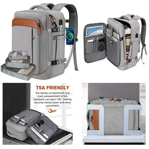 Mochila de mano, mochila de viaje aprobada por vuelo con 3 cubos de embalaje, bolsa de viaje grande expandible de 40L para computadora portátil de 17,3"", hormiga