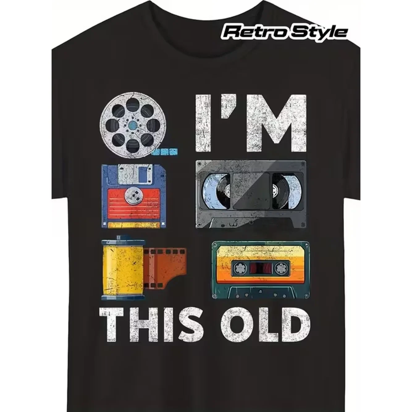 Plus Size Retro Nostalgic Media Technology T Shirt Vhs Floppy Disk Print Short Sleeve Round Neck Shirt Digital Heat Transfer Casual Top Suitable For Tech Exhibitions And Everyday Wear For Teenager For Teenager