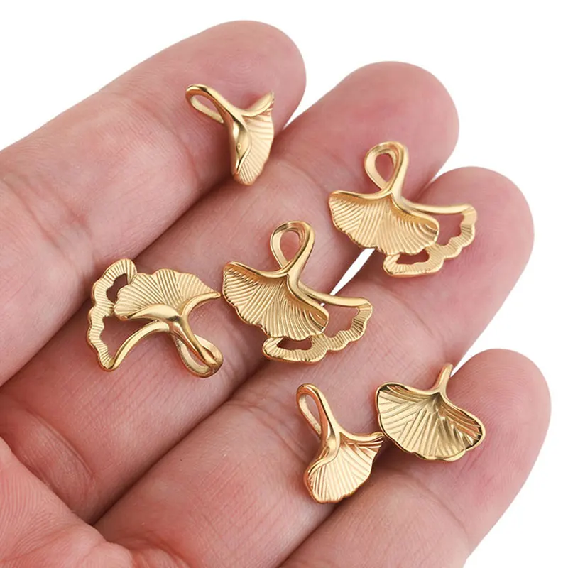 10PCS Gold Stainless Steel Exquisite Ginkgo Leaf Pendants Earring Charms Connectors for DIY Jewelry Making Supplies Items Bulk