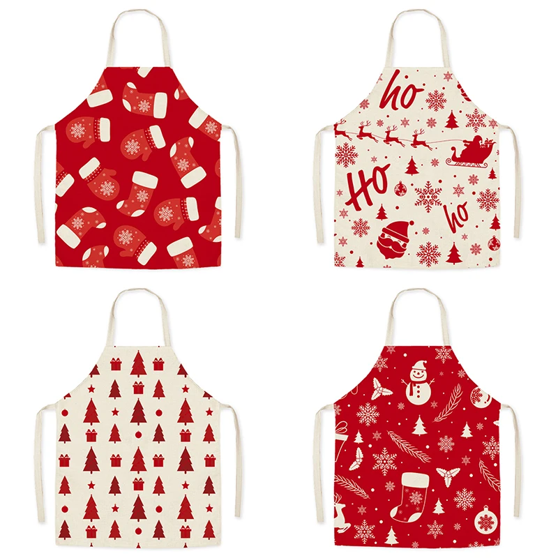 Christmas Apron Santa Linen Stain Resistant Sleeveless  Housekeeping Cleaning Tools Kitchen Baking Overalls Kids s