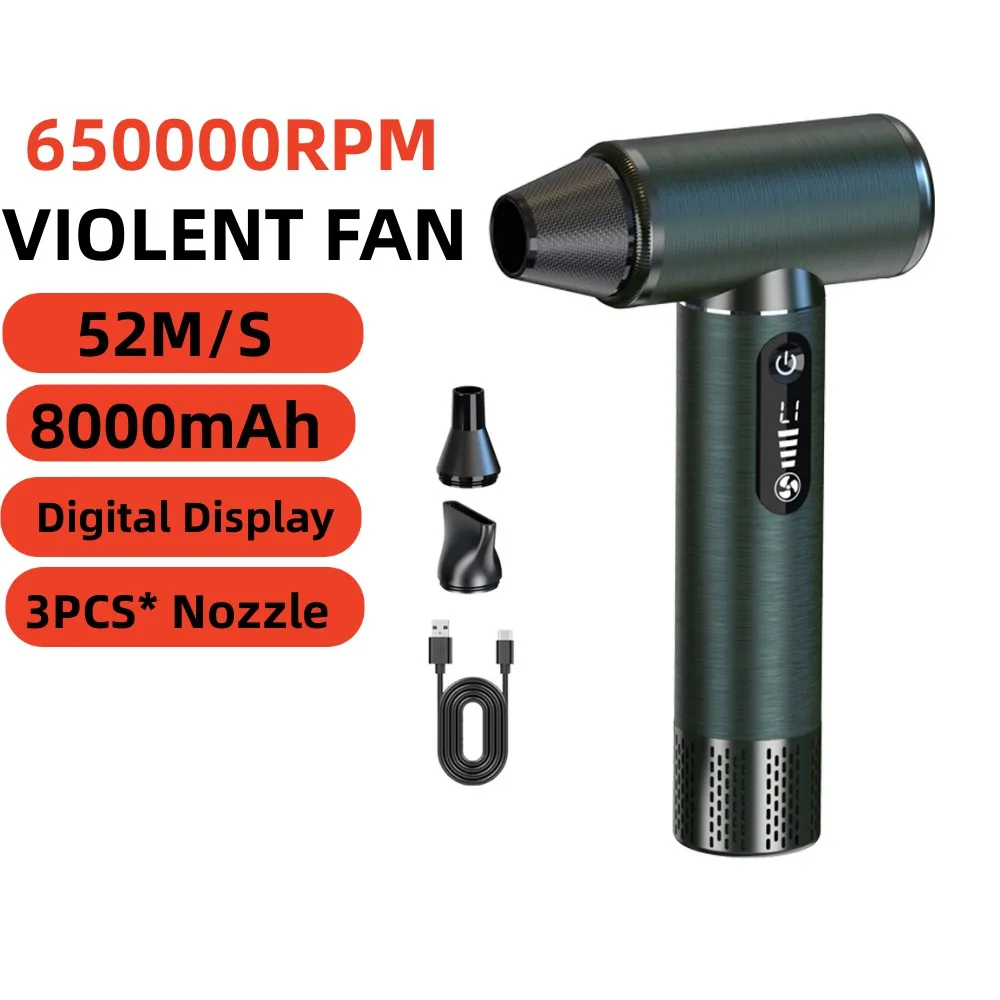 

650000RPM Violent Fan Powerful Air Blower With 3 Nozzles 52m/s Brushless Handheld Turbo Jet Fan High Speed Turbo Jet Blowers