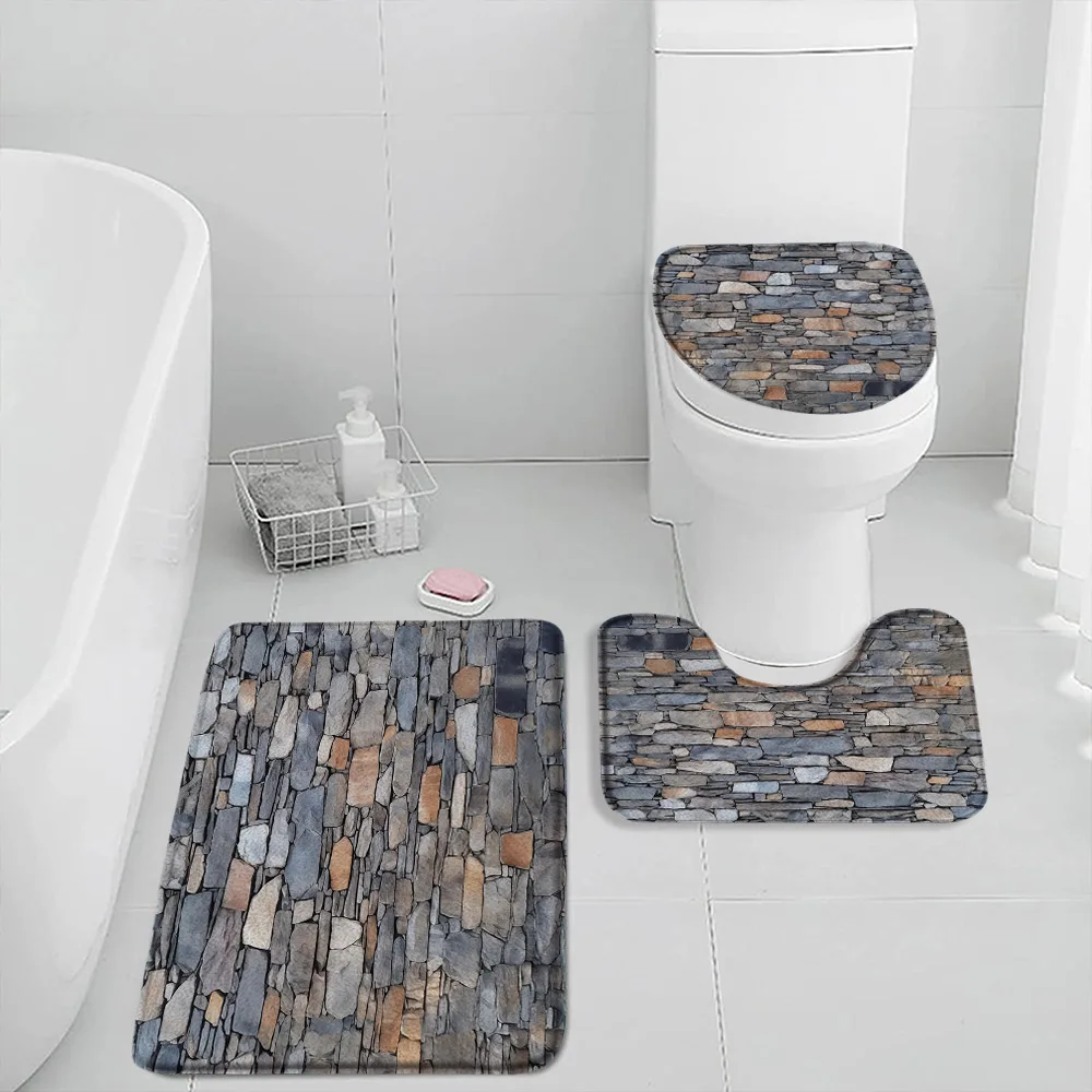 Brick Wall Bath Mat Set Red Beicks Stone Wall Vintage Bathroom Decorations Retro Bathtub Rug Home Carpet Toilet Lid Cover