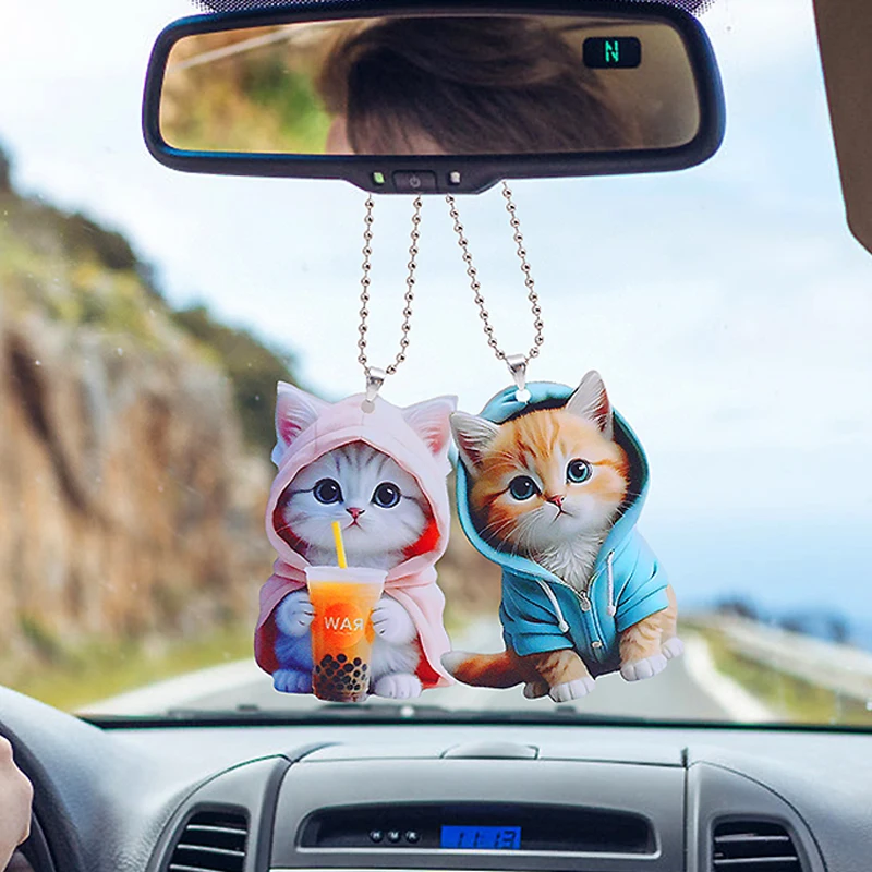 New Acrylic Plane Creative Car Pendants Cute Blue Pink Hoodies Cat backpack Charms Auto Rearview Mirror Decoration Accessories