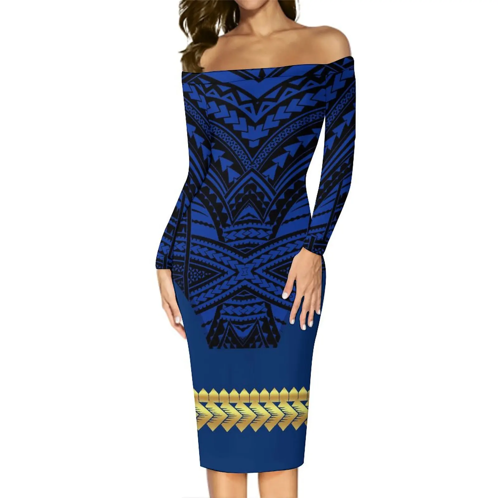 

Polynesian Islands Design Art Print Women'S Off-The-Shoulder Sheath Dress Samoan Women'S Dinner Sexy Evening Dress